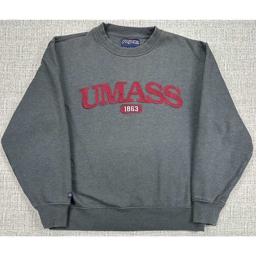 UMass Sweatshirt Mens Medium JanSport 1863 Gray Crewneck Pullover College Soft